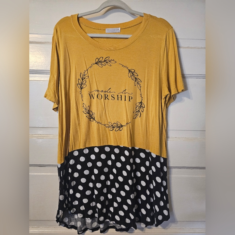 Yellow Graphic Tee with Polka Dots